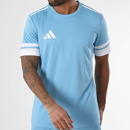 Adidas Sportswear - Ensemble Tee Shirt A Bandes Et Short Jogging JG5828 JH3407 Bleu Clair Blanc